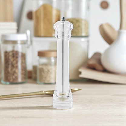 Macina pepe e sale in acrilico – 10 o 15 cm, design trasparente