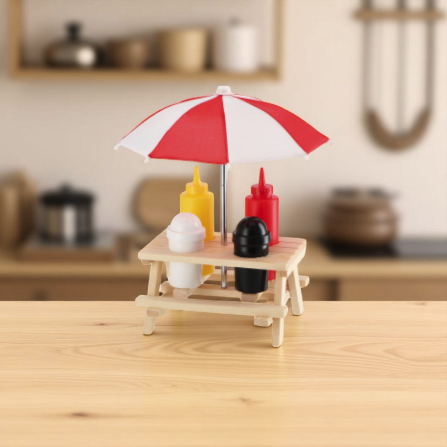 Menage a forma di picnic con ombrellone per salse, pepe e sale. Venduto da Prodomo negozio online di Casalinghi