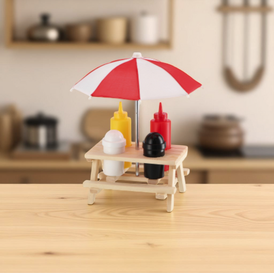 Menage a forma di picnic con ombrellone per salse, pepe e sale. Venduto da Prodomo negozio online di Casalinghi