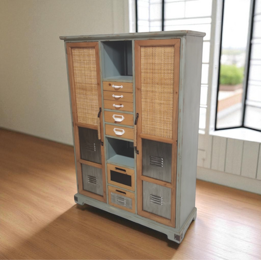 Mobile in Legno con 2 Ante, 2 Ripiani e 7 Cassetti - cm. 90 x 34 x h. cm. 129