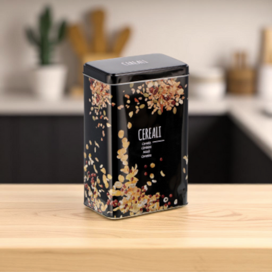 contenitore cereali in latta con coperchio. Venduto da Prodomo negozio online di Casalinghi