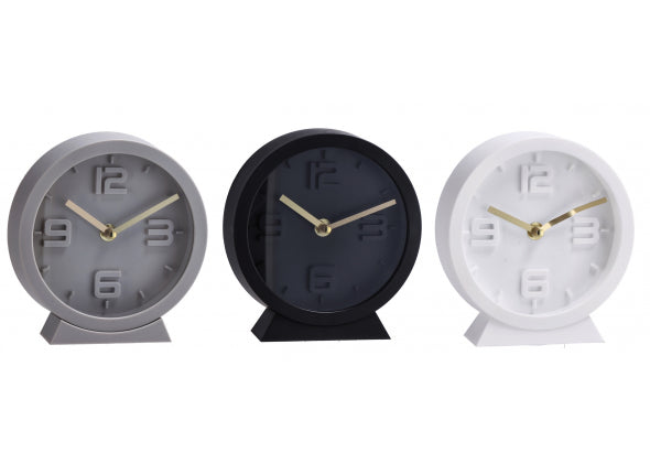 Orologio da tavolo in plastica con lancette oro 3 colori assortiti, grigio, nero, bianco. Venduto da Prodomo negozio online di Casalinghi