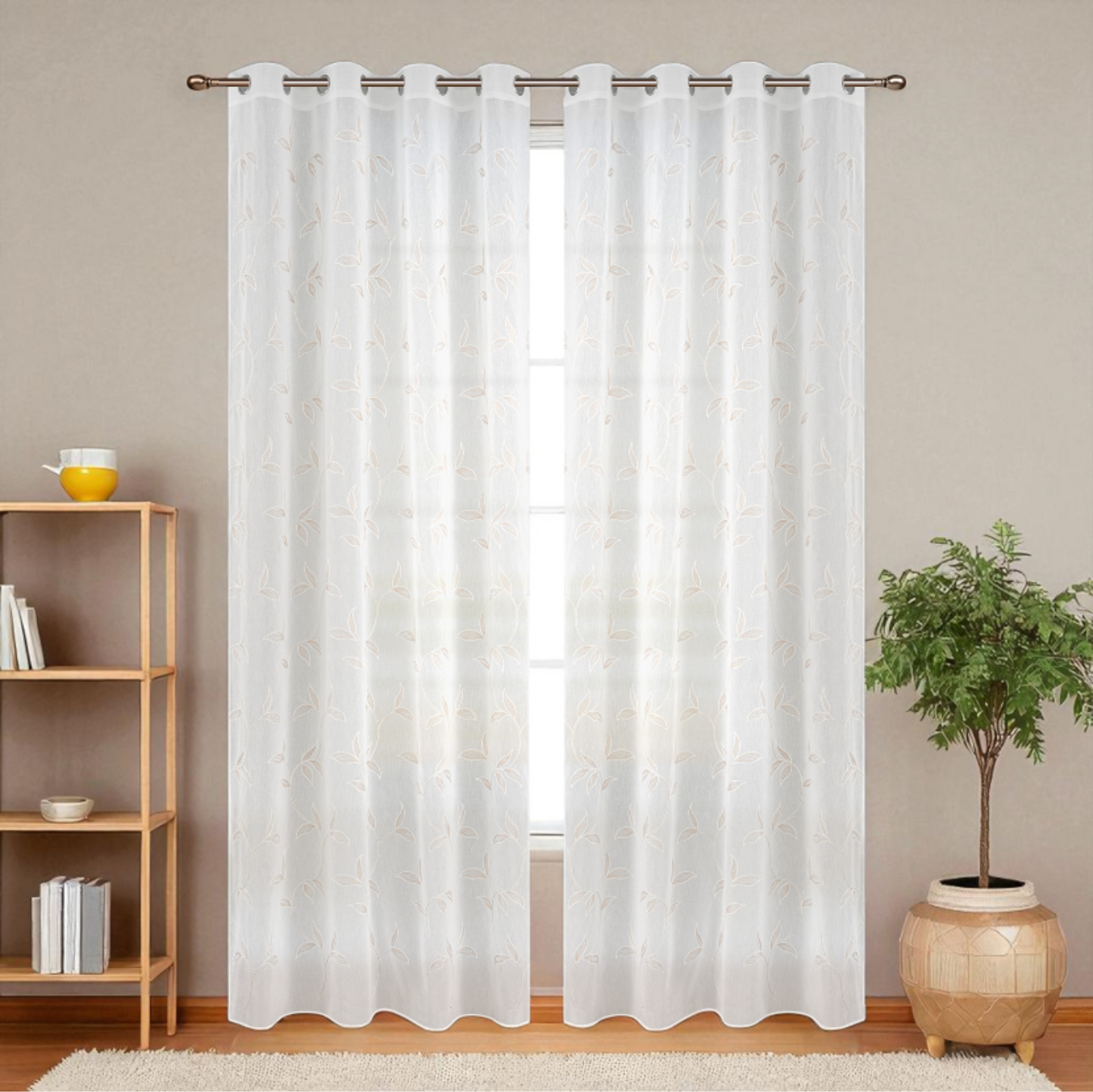 Leaves – Tenda ad anelli 140×280 cm – disponibile in 4 colori: avorio, ottanio, rosso, sabbia