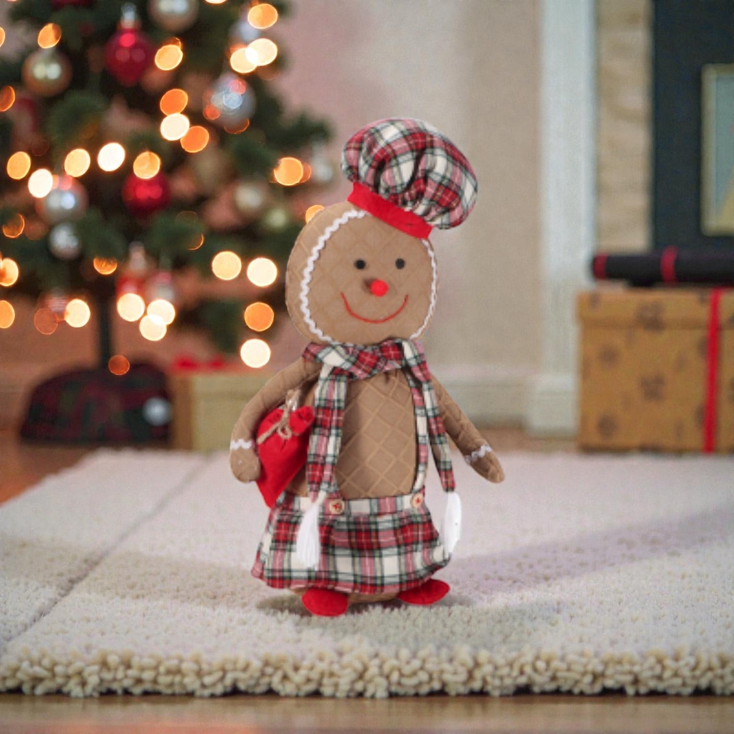 Decorazio in tessuto di natale a forma di Omino di marzapane natalizio con vestito festivo rosso