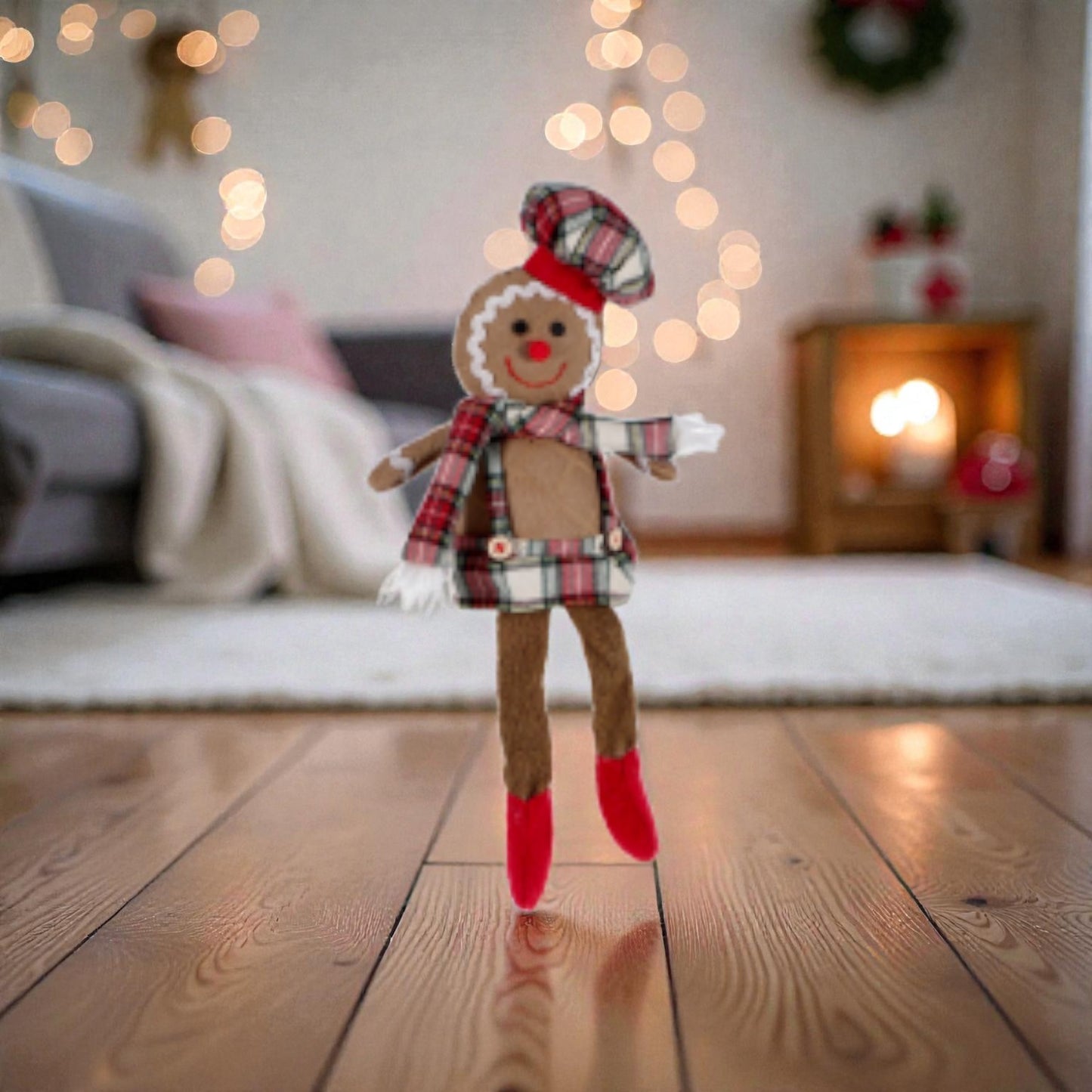 Decorazio in tessuto di natale a forma di Omino di marzapane natalizio con vestito festivo rosso