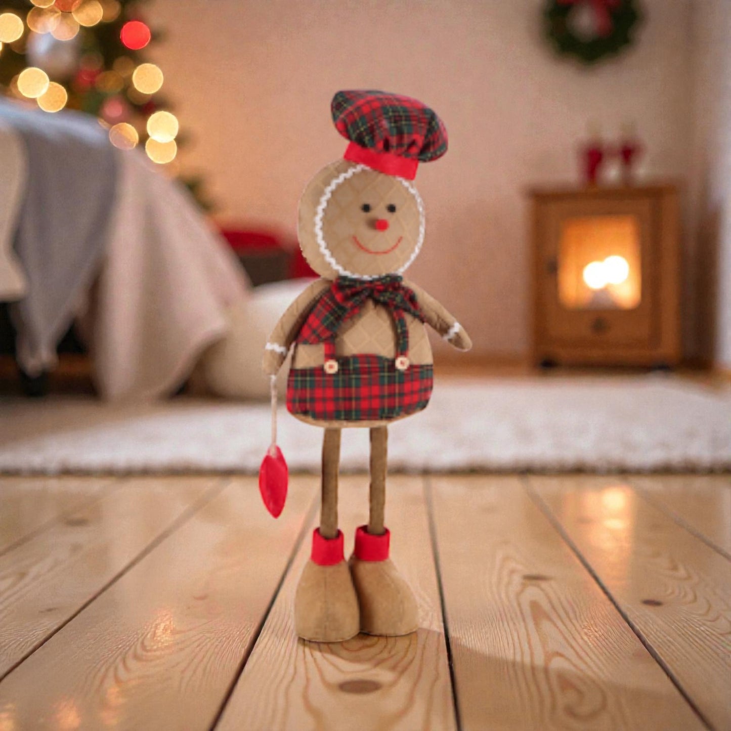 Decorazio in tessuto di natale a forma di Omino di marzapane natalizio con vestito festivo rosso