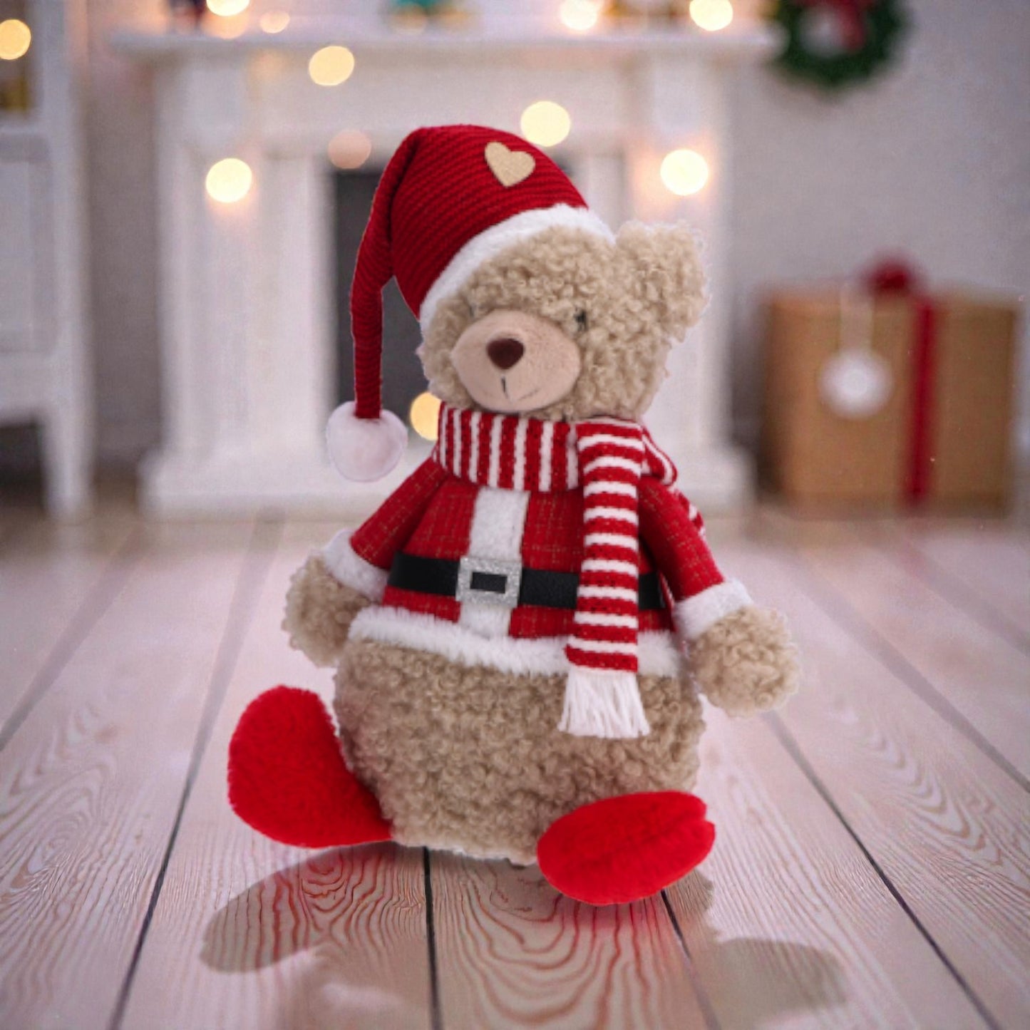 Decorazio in tessuto di natale a forma di Orsacchiotto di natale con vestito festivo rosso