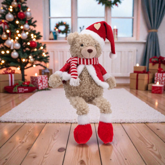 Decorazio in tessuto di natale a forma di Orsacchiotto di natale con vestito festivo rosso