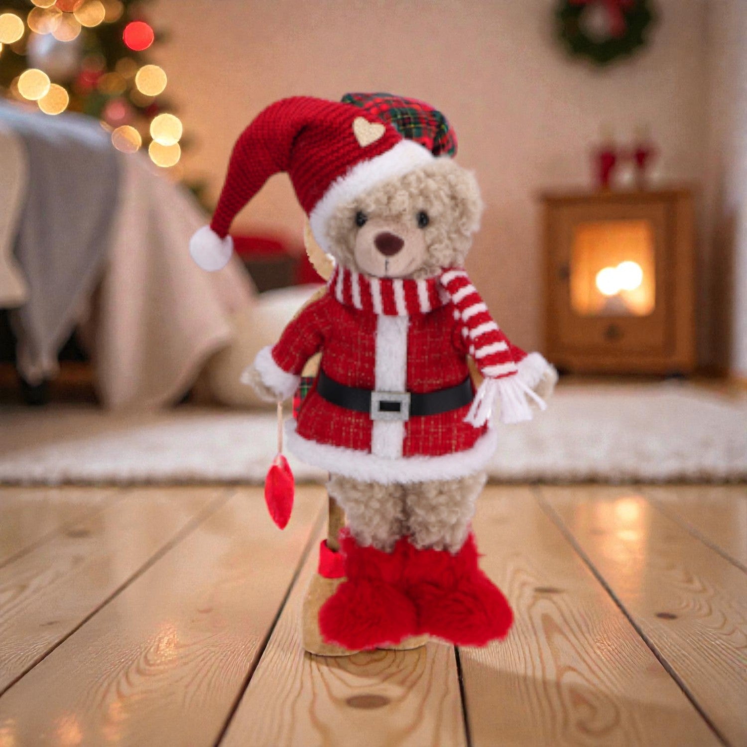Decorazio in tessuto di natale a forma di Orsacchiotto di natale con vestito festivo rosso