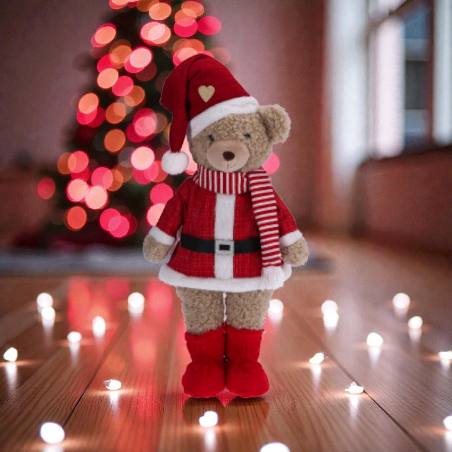 Decorazio in tessuto di natale a forma di Orsacchiotto di natale con vestito festivo rosso