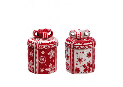 Contenitore Natale a Forma di Pacco Regalo in Ceramica