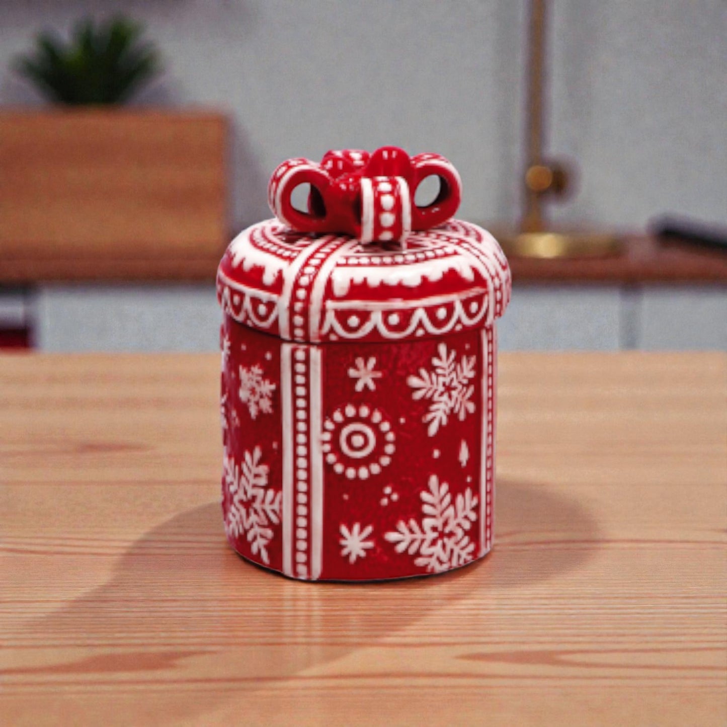 Contenitore Natale a Forma di Pacco Regalo in Ceramica