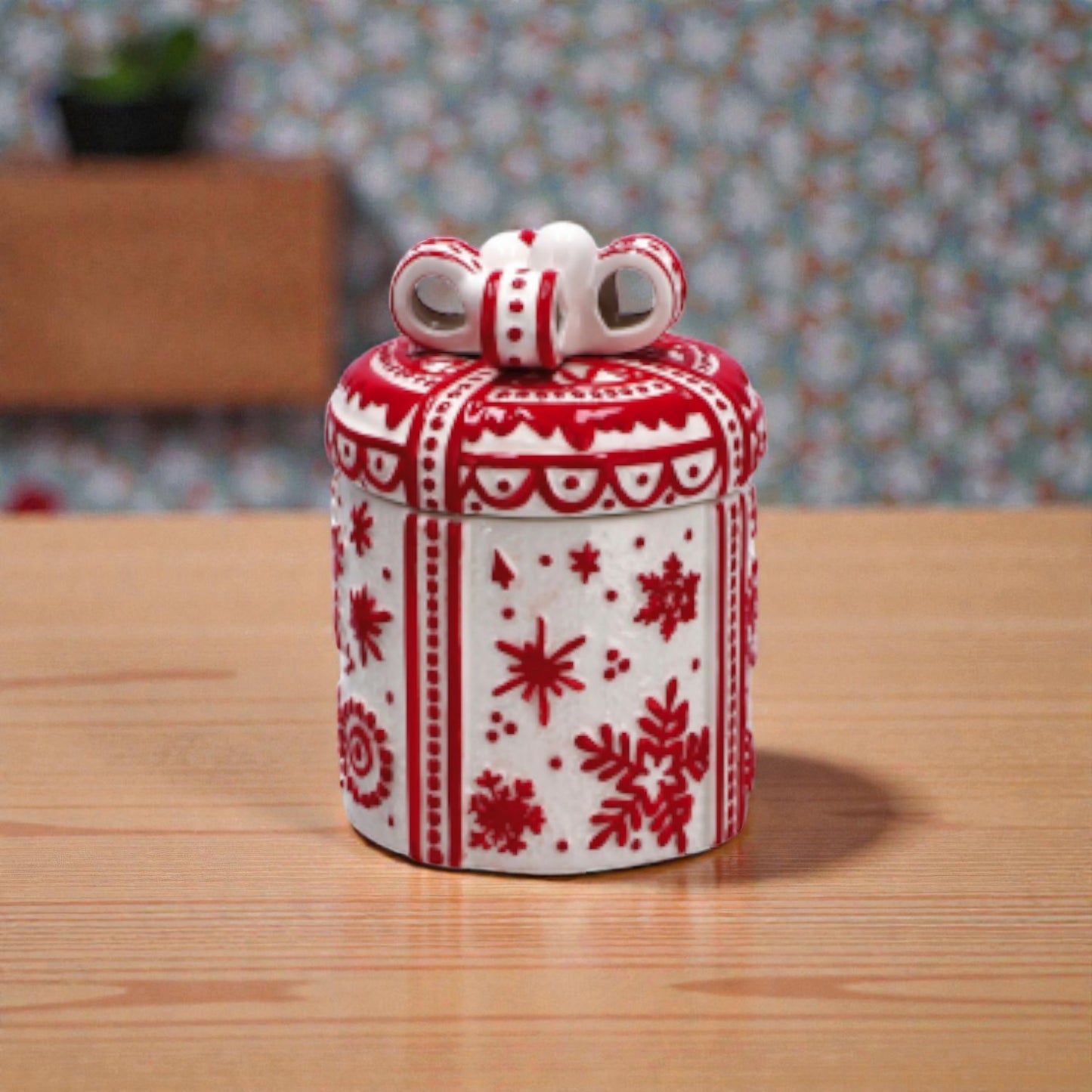 Contenitore Natale a Forma di Pacco Regalo in Ceramica