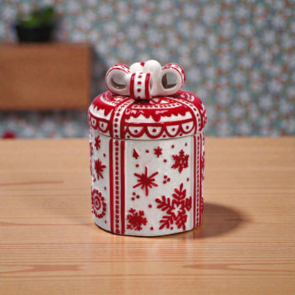 Contenitore Natale a Forma di Pacco Regalo in Ceramica