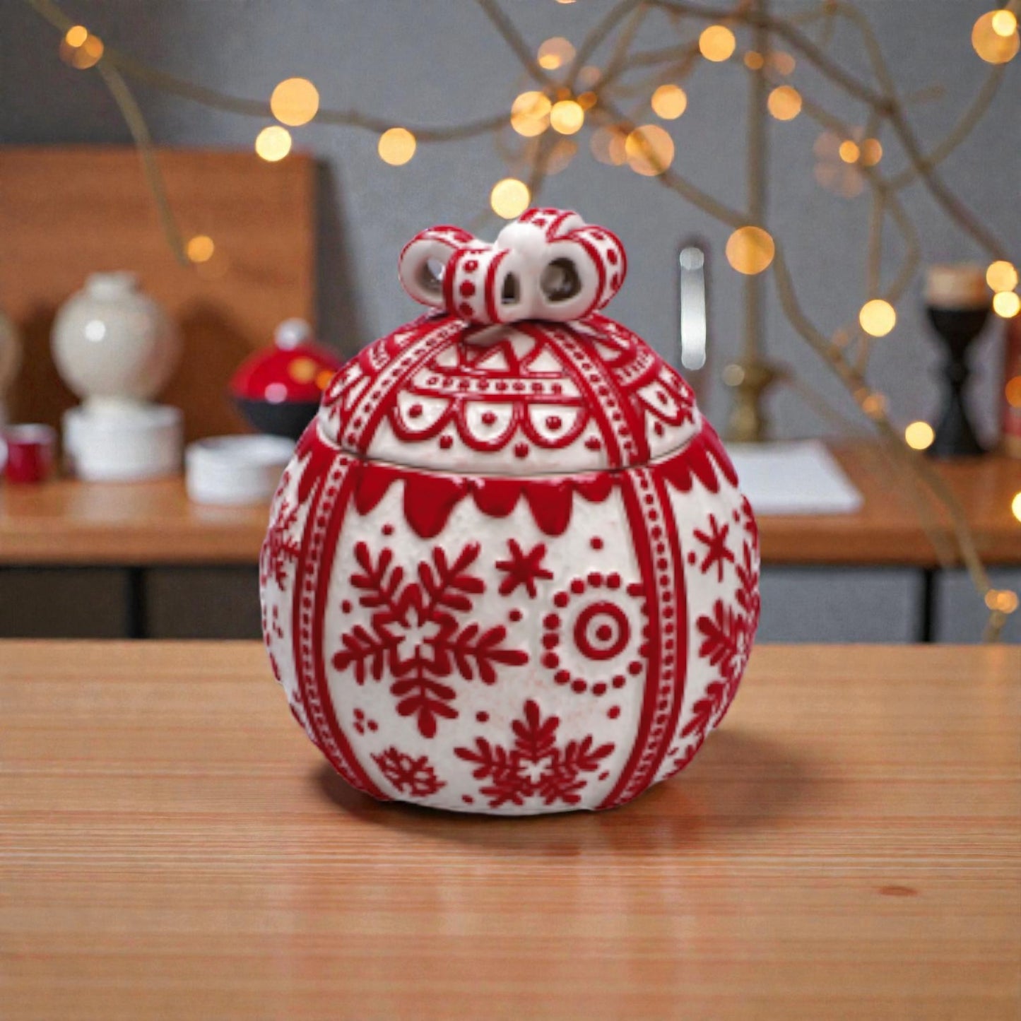 Contenitore Natale a Forma di Pacco Regalo in Ceramica