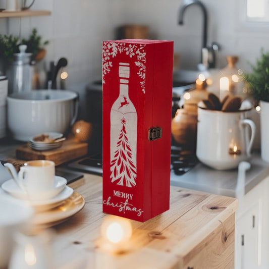Portabottiglia in Legno Natalizio - 3 colori assortiti