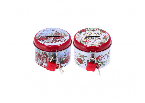 Salvadanaio in Latta Natale - 2 Decori assortiti