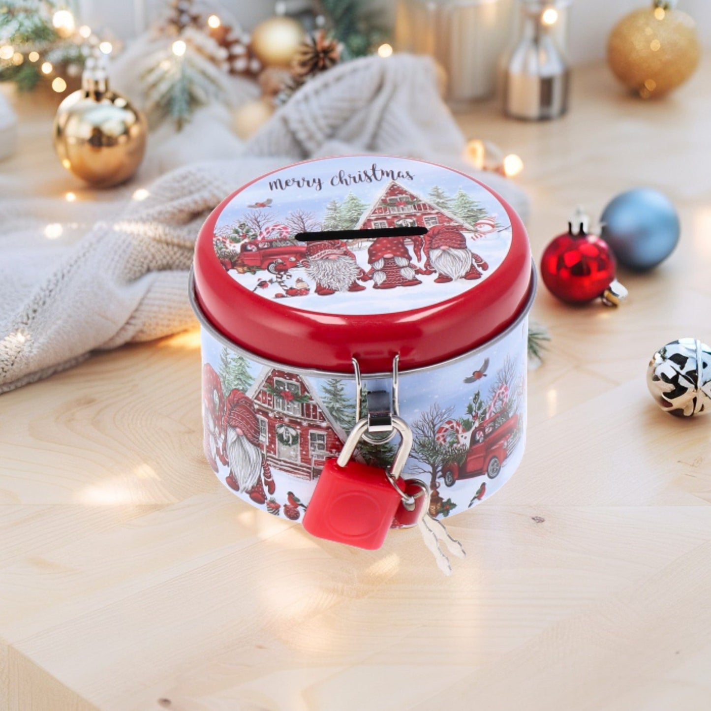 Salvadanaio in Latta Natale - 2 Decori assortiti