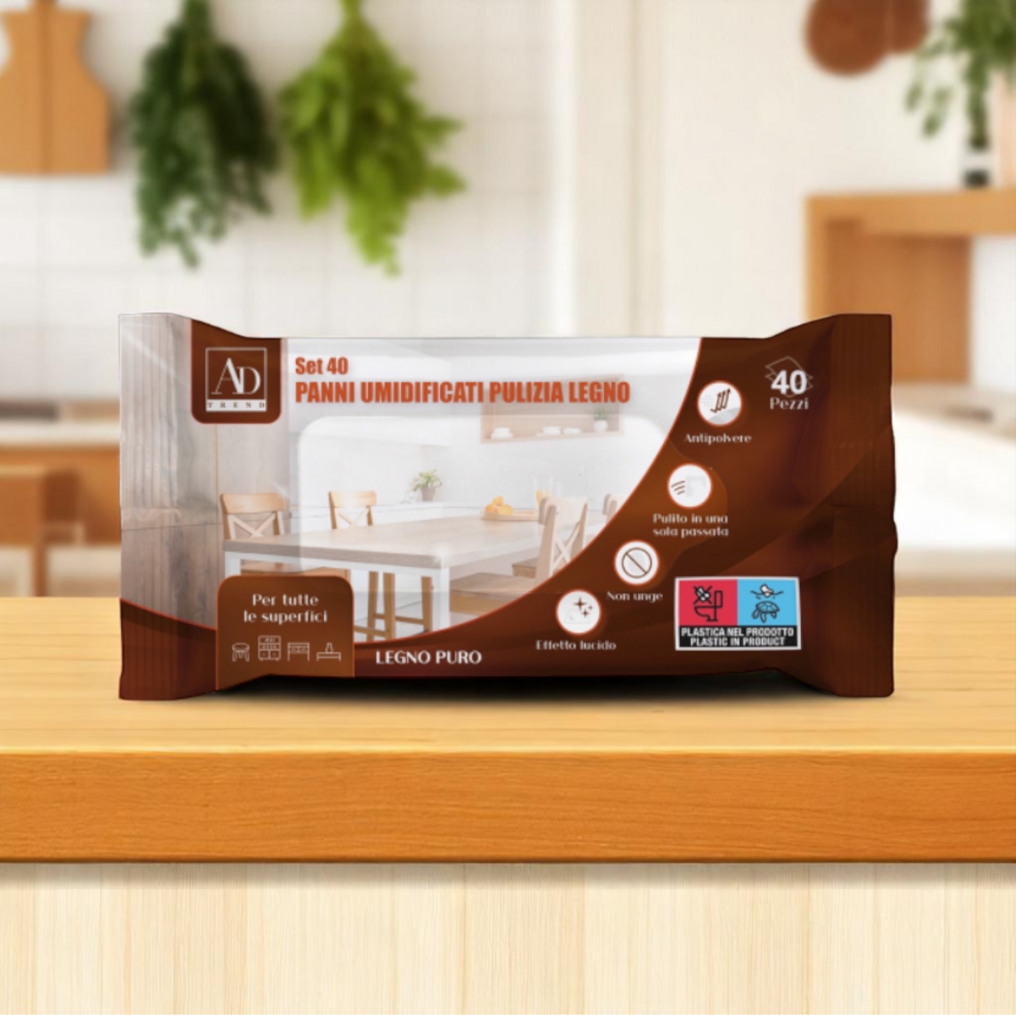 Set 40 Panni Umidificati Profumati per Pulizia Legno – 17 x 20 cm