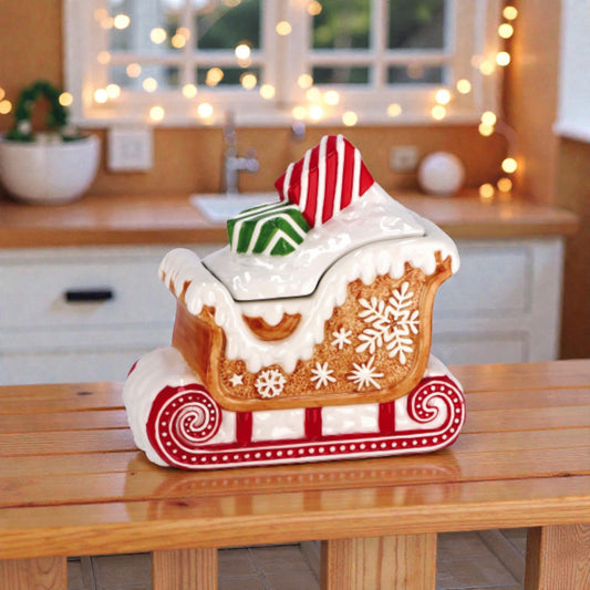 Contenitore Natale a Forma di Slitta in Ceramica - 2 Dimensioni disponibili - 2 colori assortiti