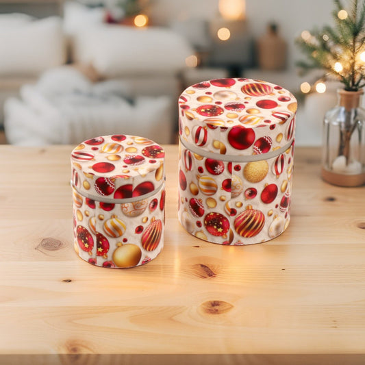 Set 2 Pacco Regalo Natale - Scatole in Cartone Stampato - 2 decori assortiti