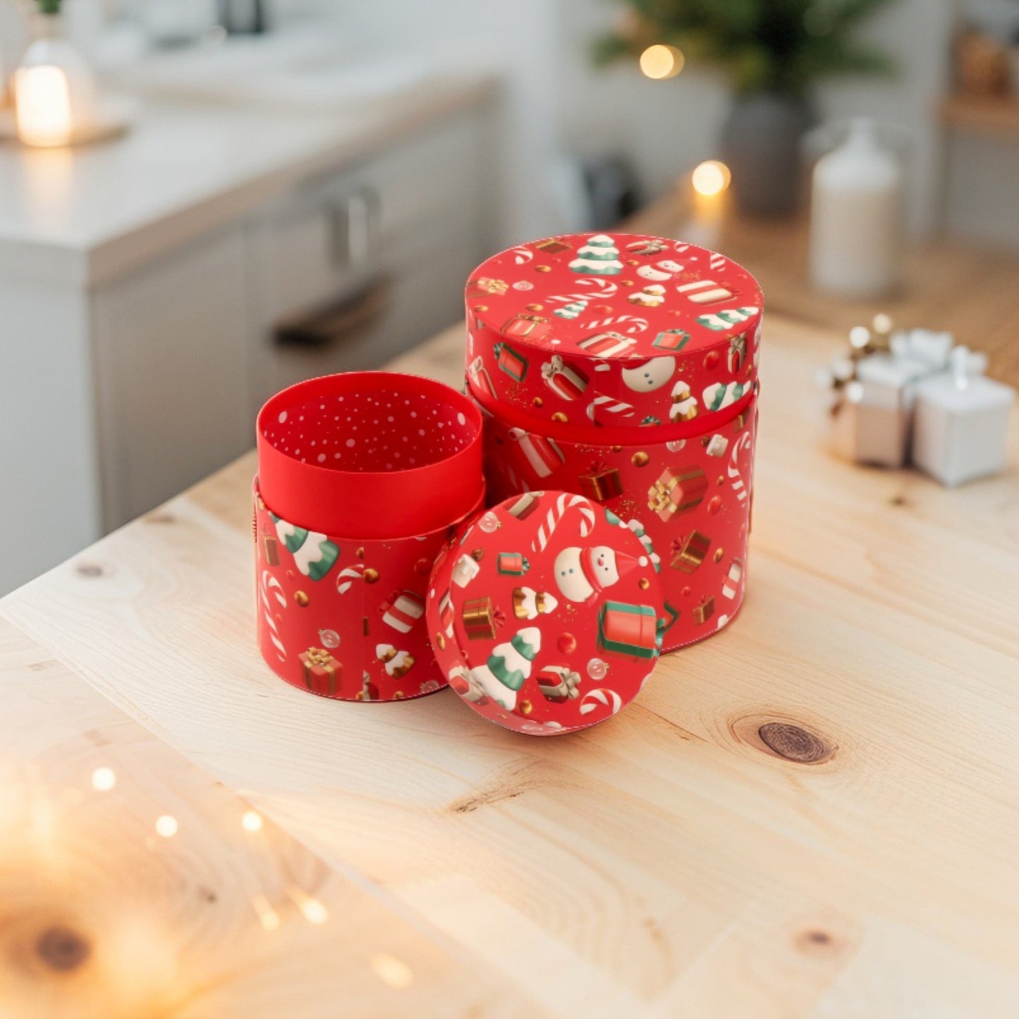 Set 2 Pacco Regalo Natale - Scatole in Cartone Stampato - 2 decori assortiti