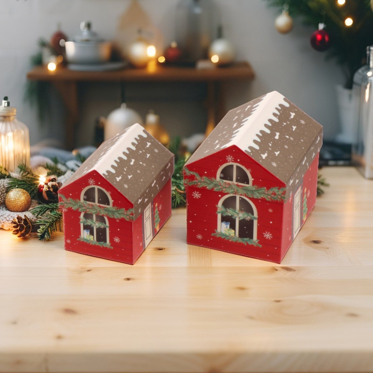 Set 2 Pacco Regalo Natale a Forma di Casetta