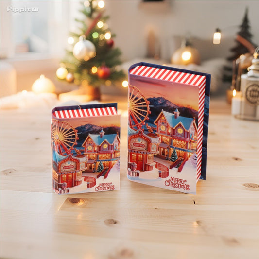 Set 2 Pacco Regalo Natale a Forma di Libro - 2 decori assortiti