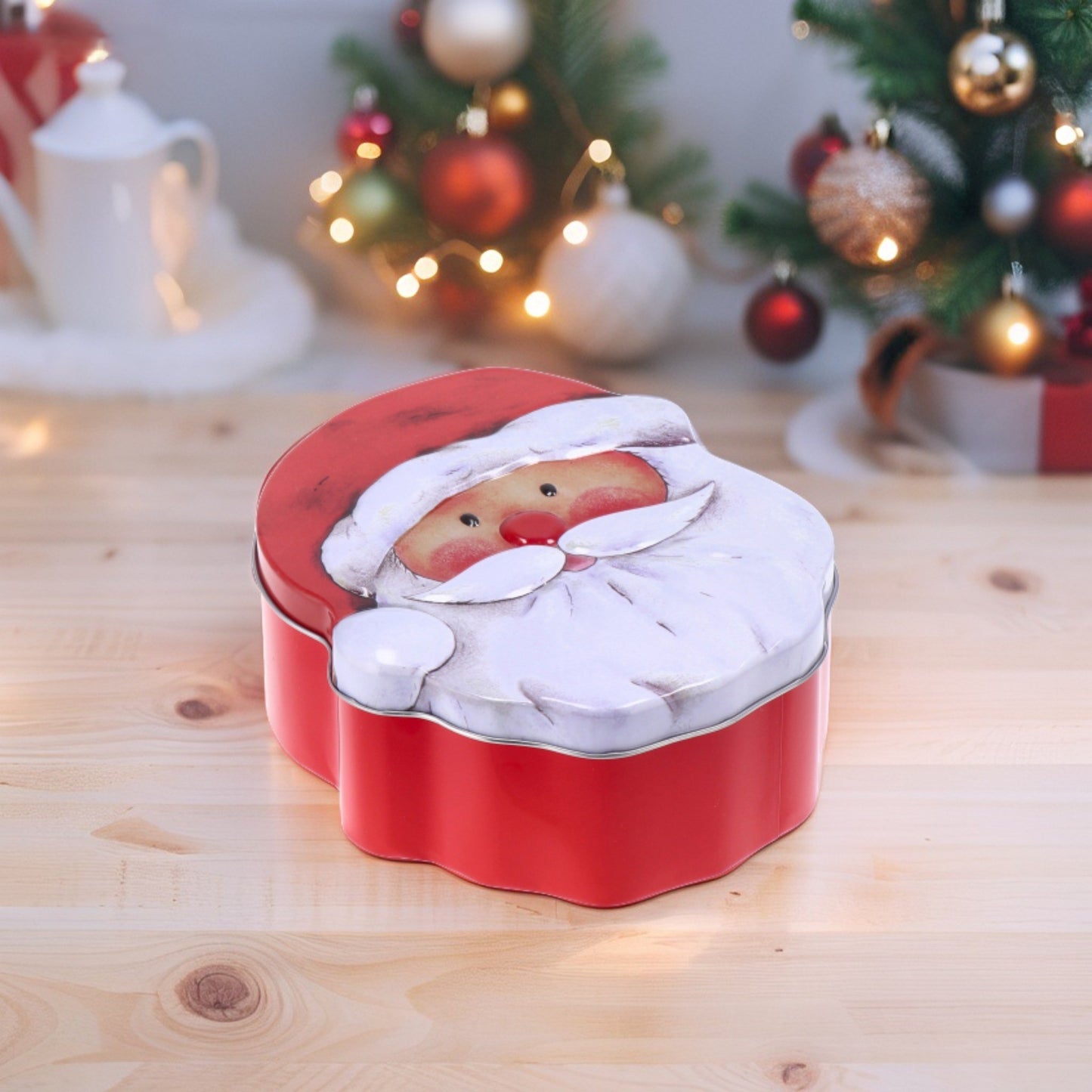 Scatola in Latta Natale - 2 Forme Assortite: Babbo Natale, Albero di Natale