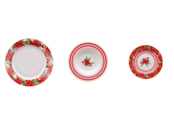 3 Piatto di natale bianco merry christmas in porcellana bianco con disegni vischio e righe rosse e verdi.