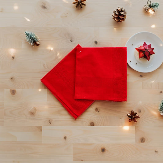 Set 2 Tovaglioli di Natale Esper in Cotone - cm. 45 x 45 - Colori Natalizi Rosso e Bianco