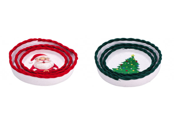 Set 3 Cestini Rotondi in Tessuto Natale - 2 colori assortiti