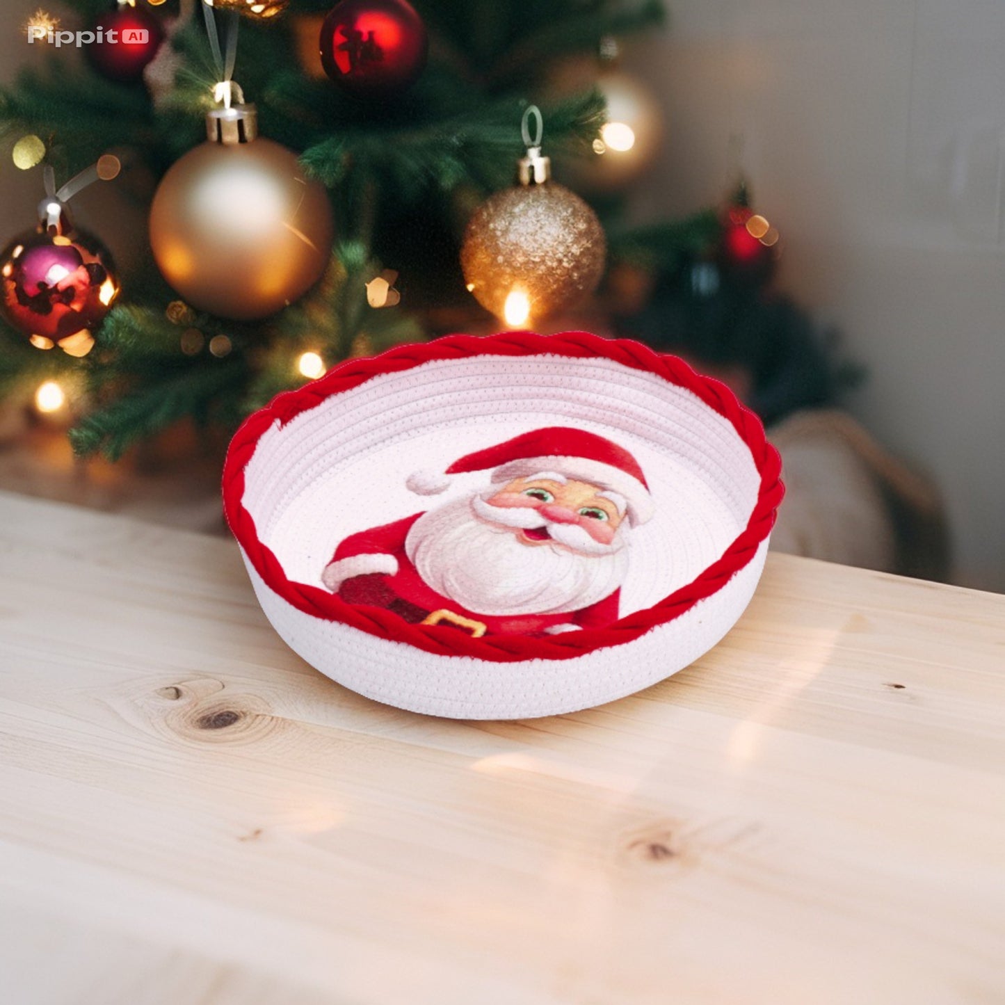 Set 3 Cestini Rotondi in Tessuto Natale - 2 colori assortiti