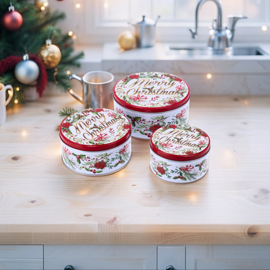 Set 3 Scatole Rotonde in Latta Natale