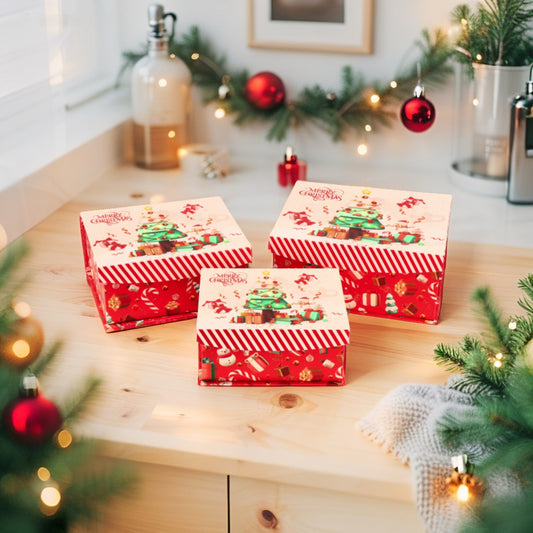 Set 3 Scatole Pacchi Natale - Cartone Stampato con Magnete