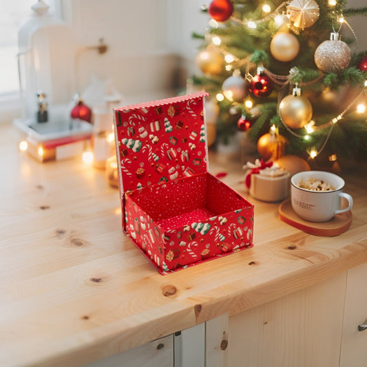 Set 3 Scatole Pacchi Natale - Cartone Stampato con Magnete
