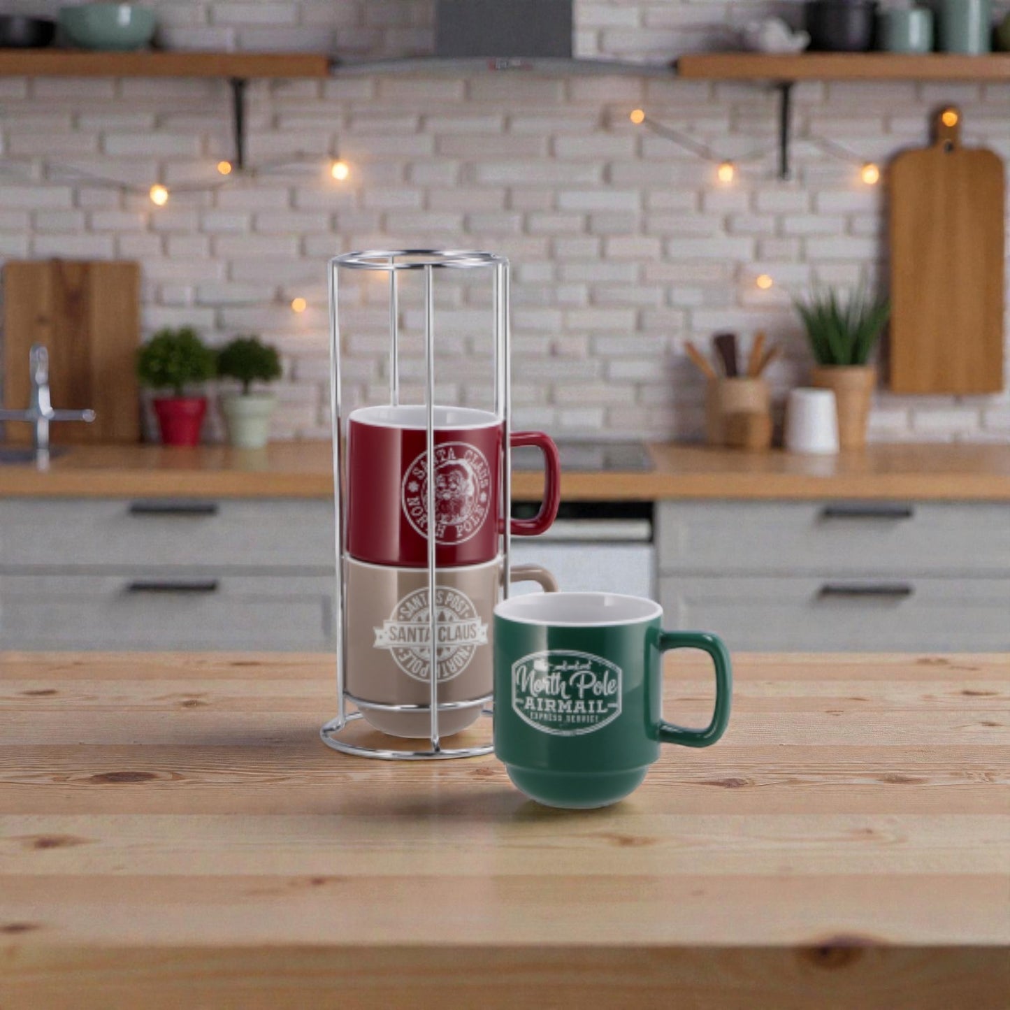 Set 3 Tazze Natale Minimal Mug in Ceramica Impilabili