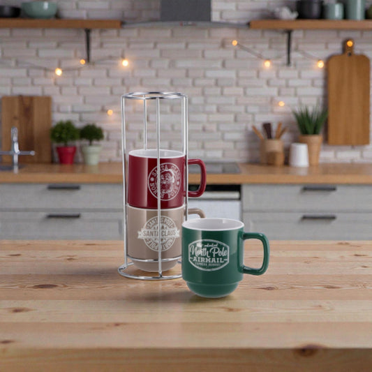 Set 3 Tazze Natale Minimal Mug in Ceramica Impilabili