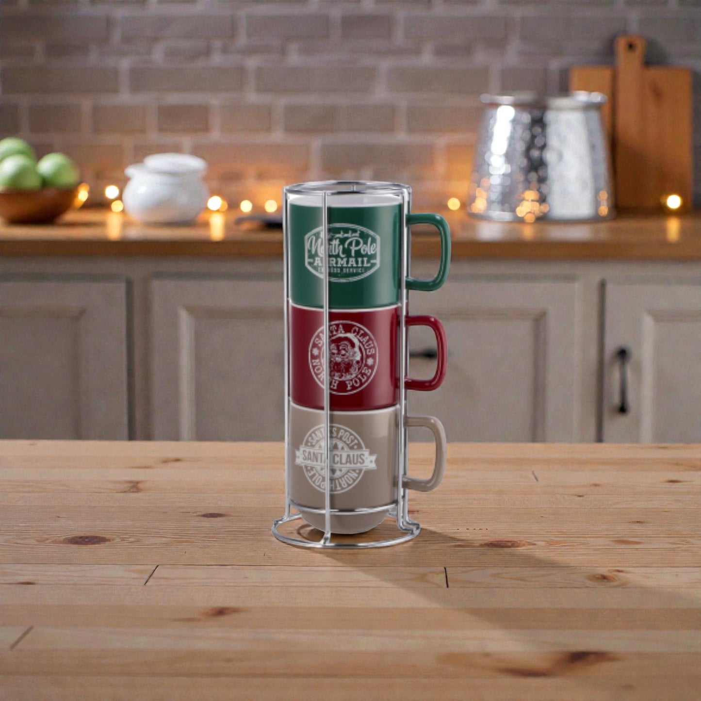 Set 3 Tazze Natale Minimal Mug in Ceramica Impilabili