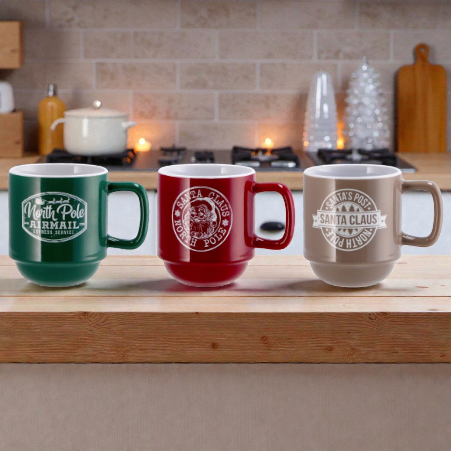 Set 3 Tazze Natale Minimal Mug in Ceramica Impilabili