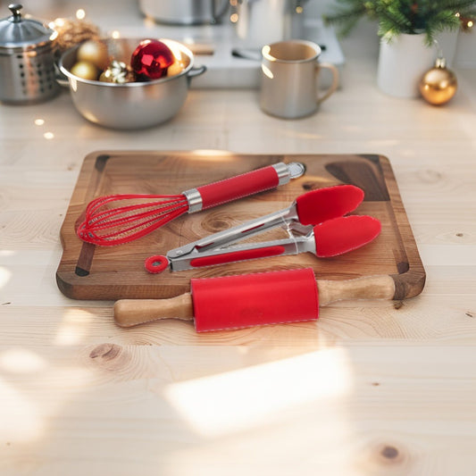 Set 3 Utensili da Cucina Rossi Natale in Silicone