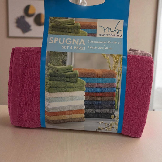 Set Asciugamani 3+3 in Spugna Cotone - 5 Colori Assortiti
