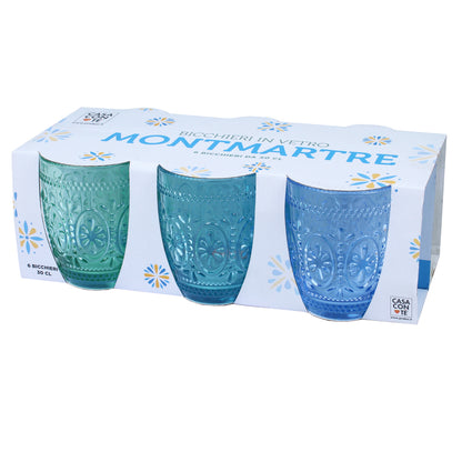 Set 6 Bicchieri Colorati "Montmartre" 300 ml in Vetro - 6 Colori Inclusi