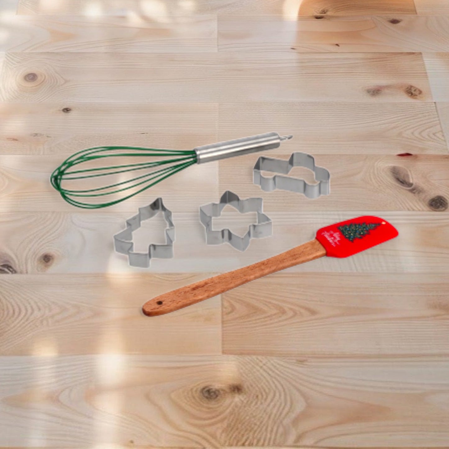 Set 5 Pezzi da Cucina Natale con Spatola, Frusta e Formine