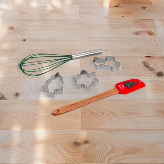 Set 5 Pezzi da Cucina Natale con Spatola, Frusta e Formine