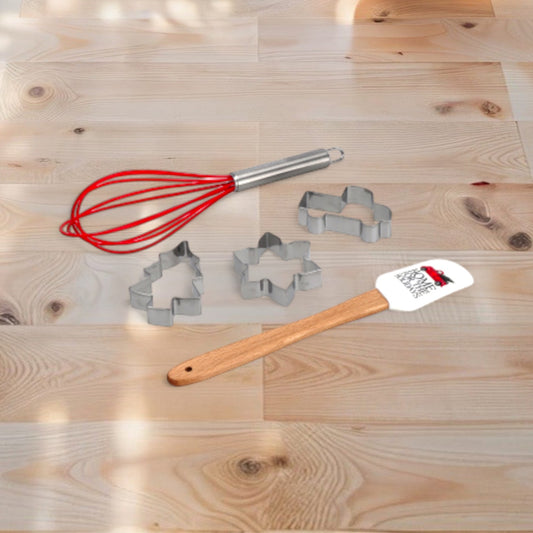 Set 5 Pezzi da Cucina Natale con Spatola, Frusta e Formine