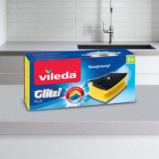 Set 3 Spugne Glitzi Plus Vileda - Antibatteriche Super Assorbenti
