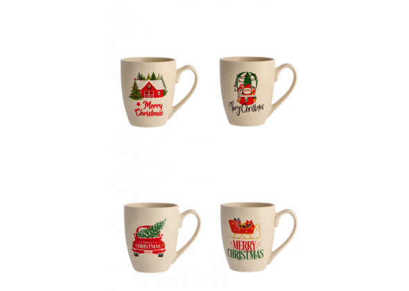 4 Tazze in ceramica di natale bianca, su sfondo bianco