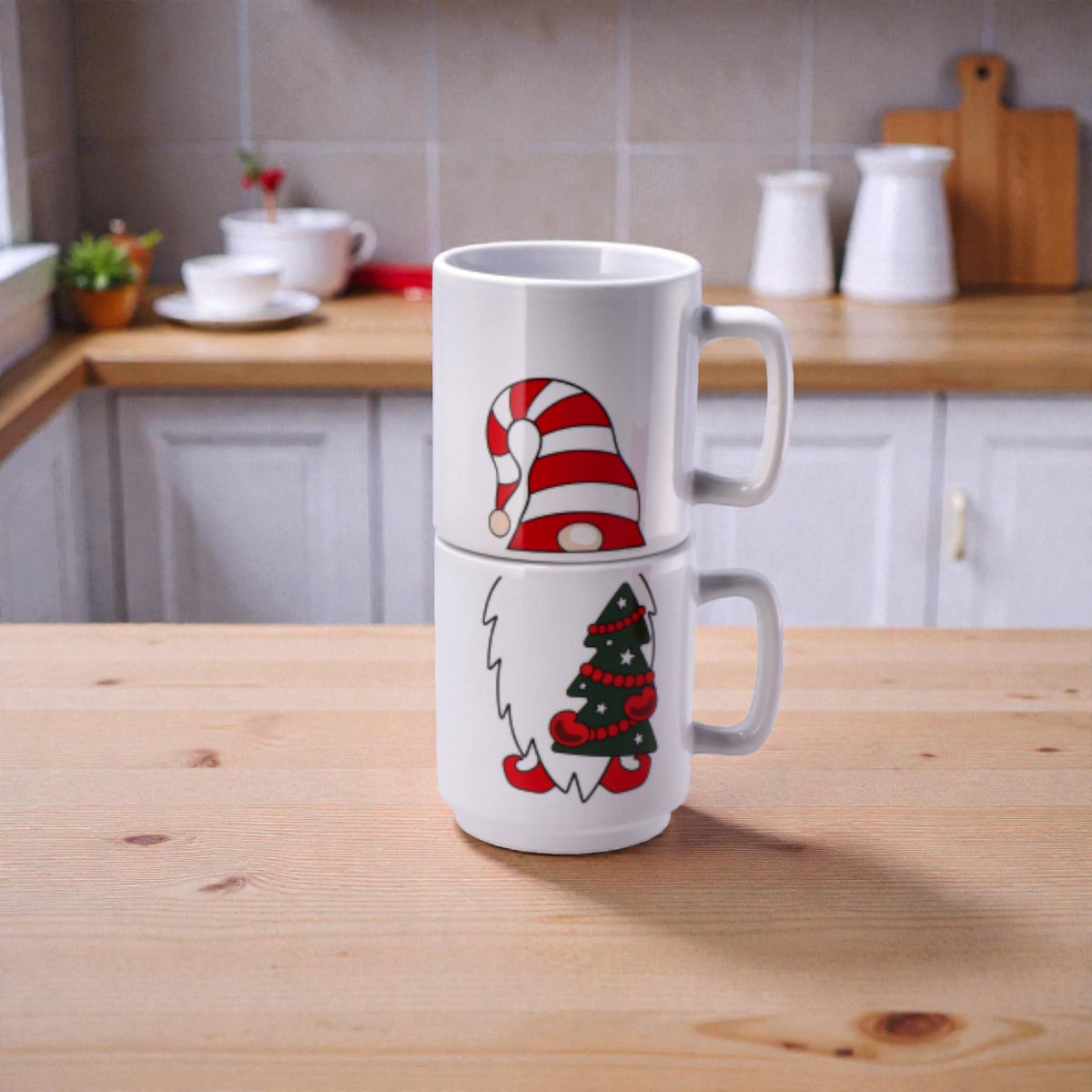 Set 2 Tazze Mug Natale con Decoro Componibile in Ceramica da 330ml
