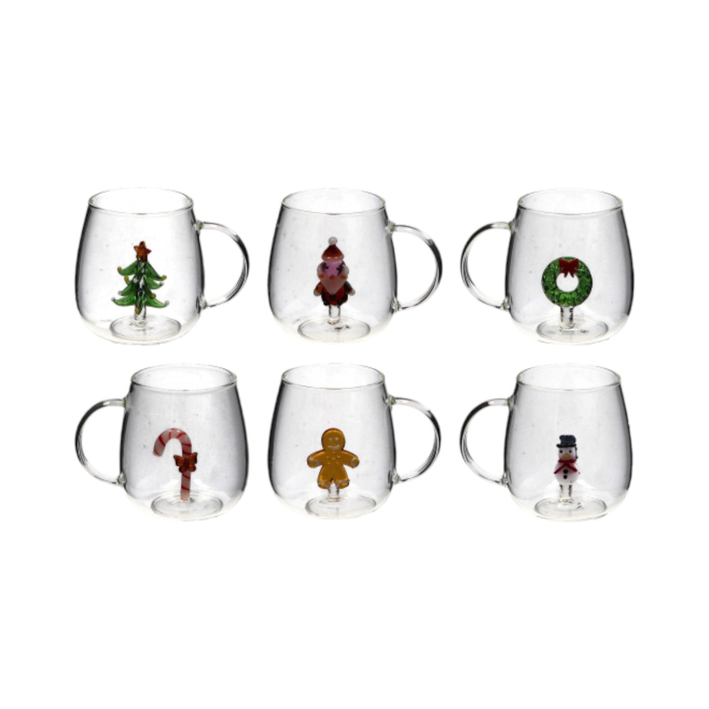 Tazza Natale in Vetro con Figura 3D - Capacità 400ml - 6 Figure assortite